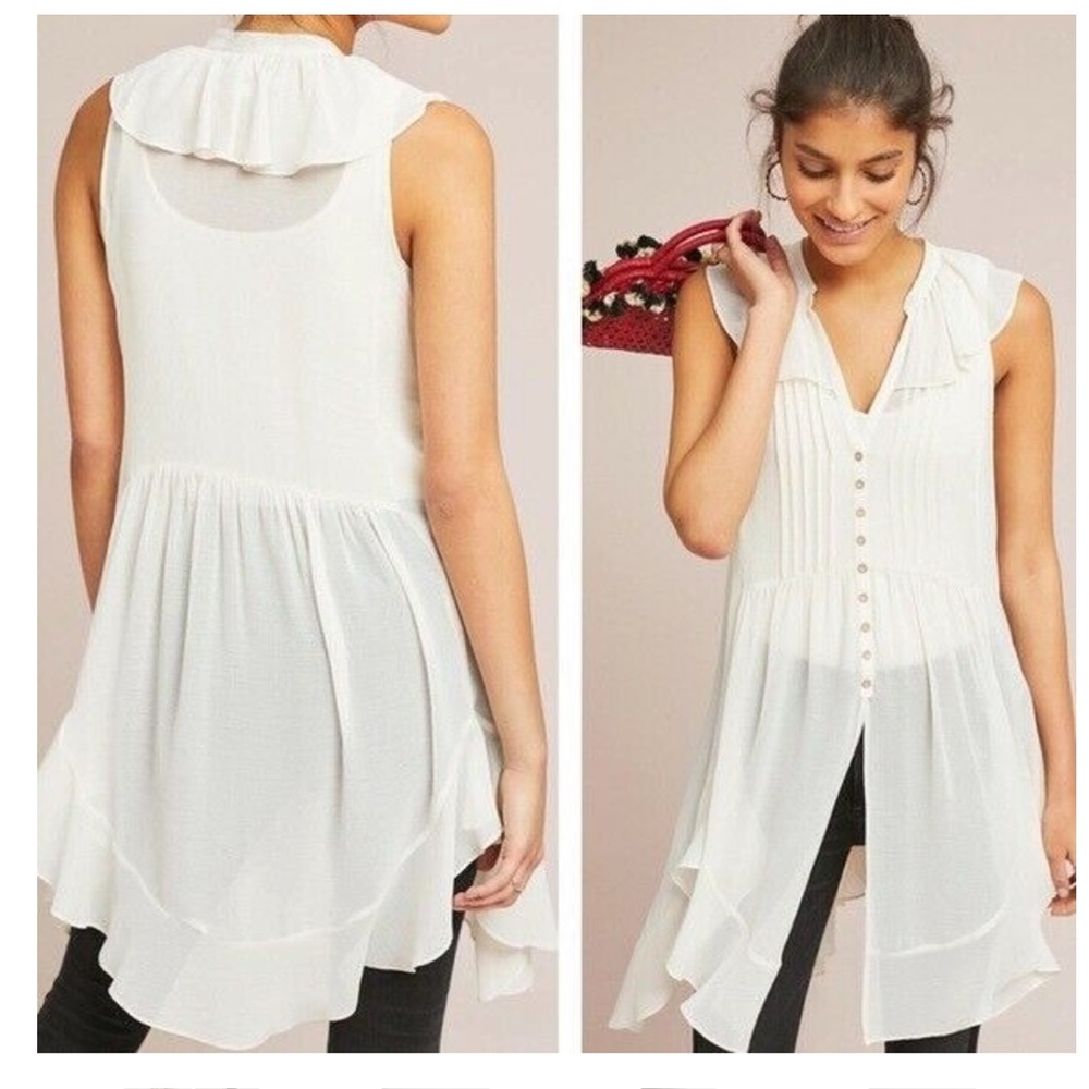 Anthropology sheer button down creme tunic AKEMI+ KIN